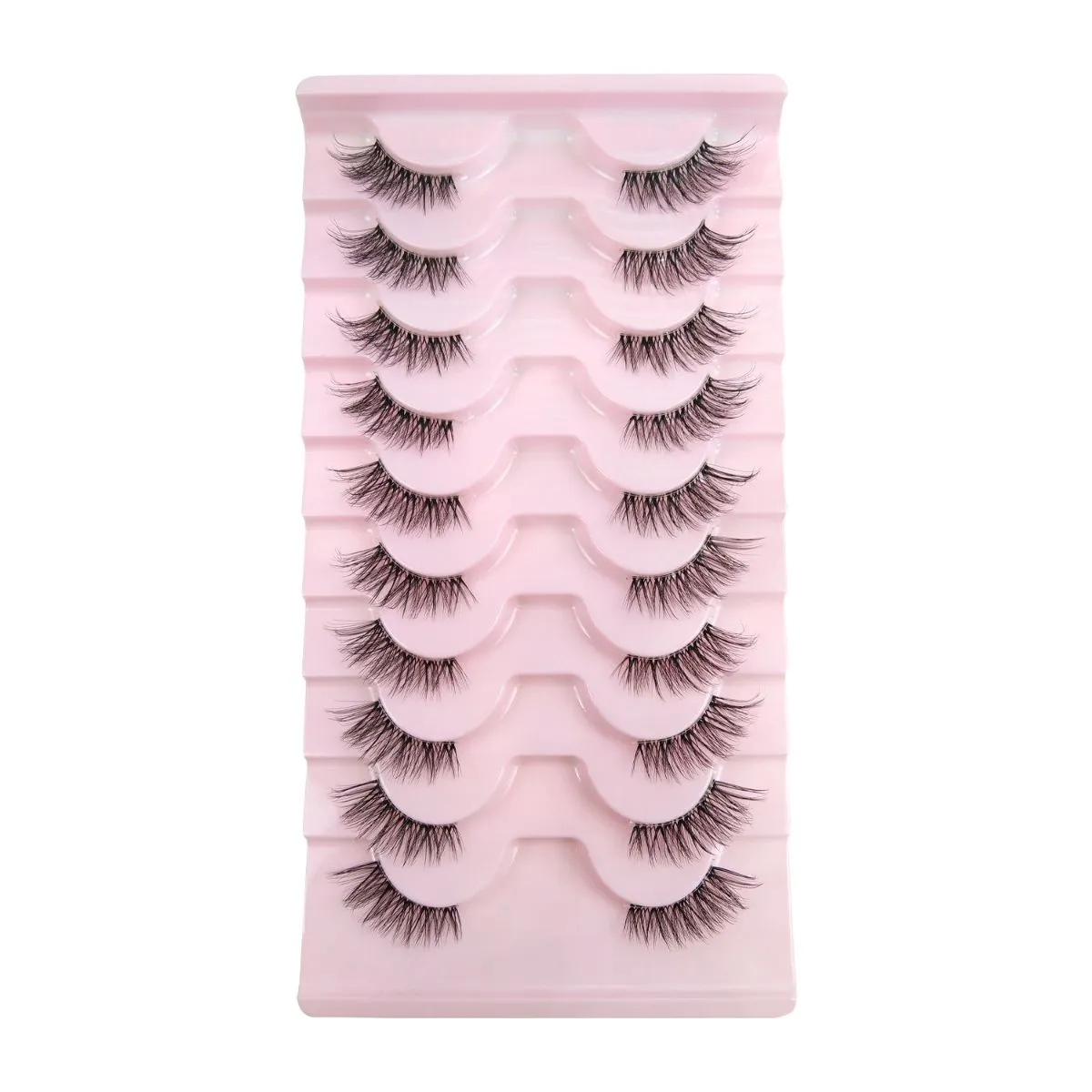 10 Pairs Fox Eye Strip Lashes with Clear Band – Natural Curl Soft Fluffy False Eyelashes, Foxy Eye Lashes for Everyday Wear, Reusable